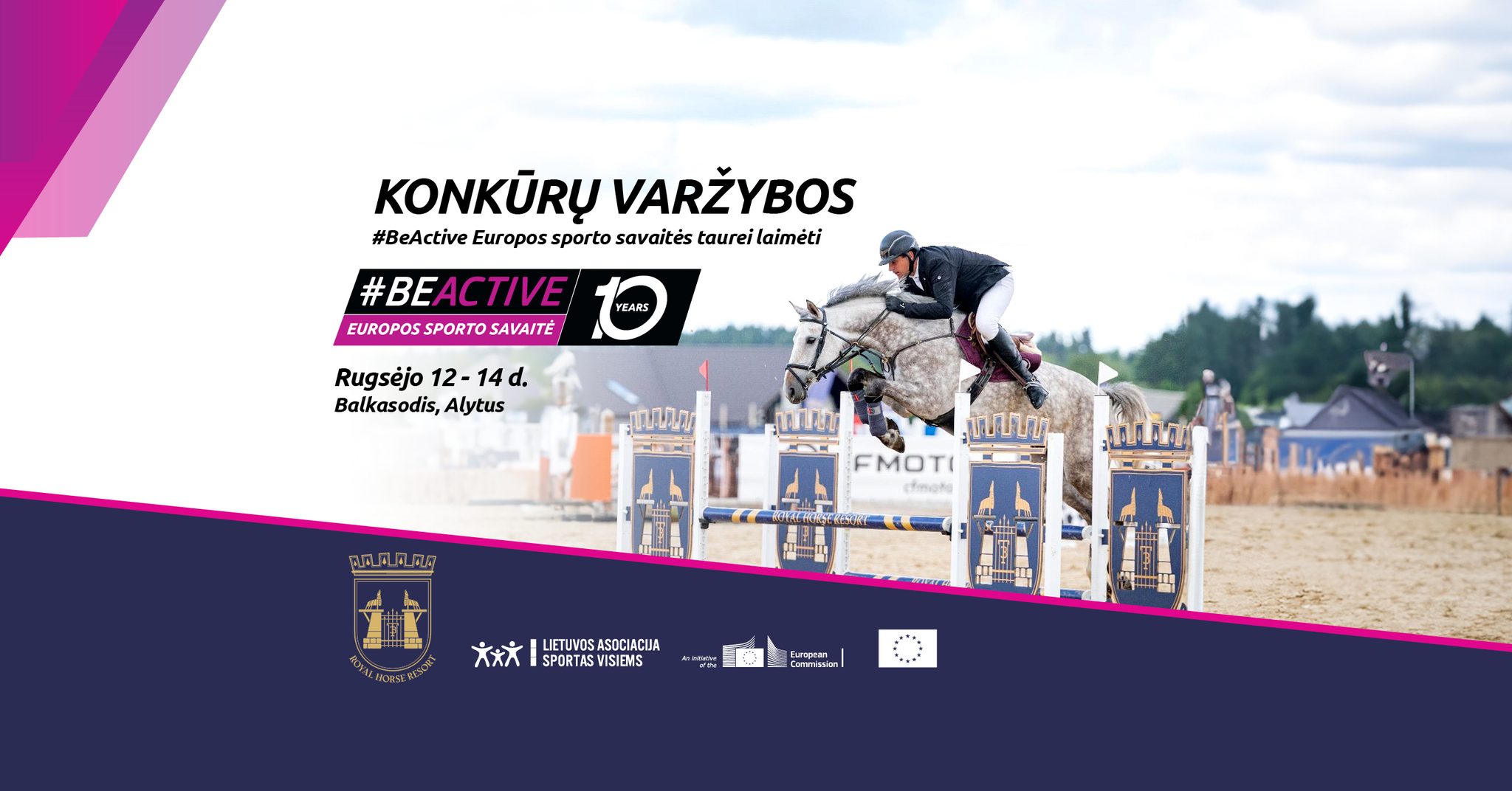 #BeActive Europos sporto savaitei – 10 metų! Jubiliejinių renginių ciklą pradės konkūrų varžybos „Royal Horse Resort“ Balkasodyje